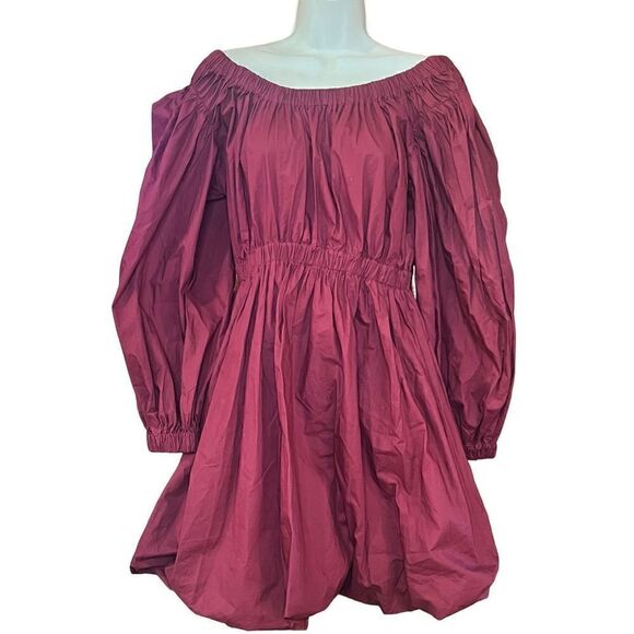 ULLA JOHNSON Martine Bubble Minidress in Bordeaux 100% Cotton NWOT Size 6 - Picture 5 of 9